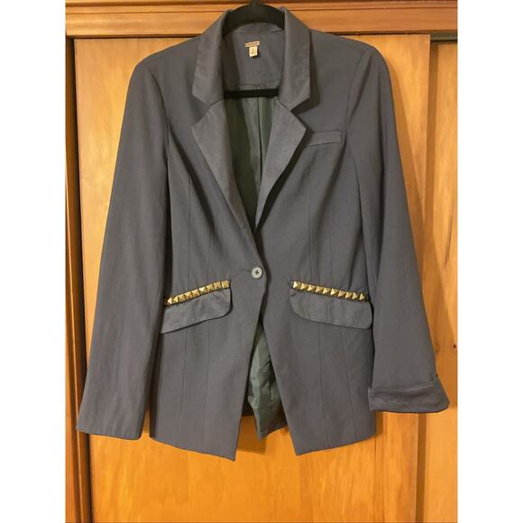 Free People - Gray/Stone Blazer w/ Brass Stud Details on Pockets - Size 2 - Picture 1 of 16